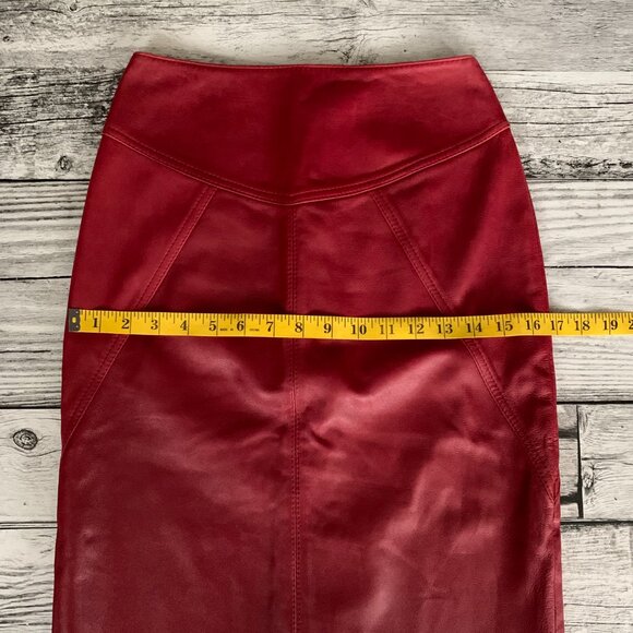 Vintage 90s Originaux Par Pablo Red Leather Pencil Midi Skirt - Picture 10 of 12